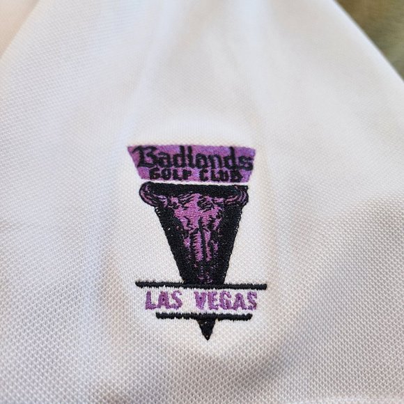 Footjoy Golf Polo Men's XL Extra Large Purple Stripe Badlands Las Vegas Logo - Picture 6 of 11